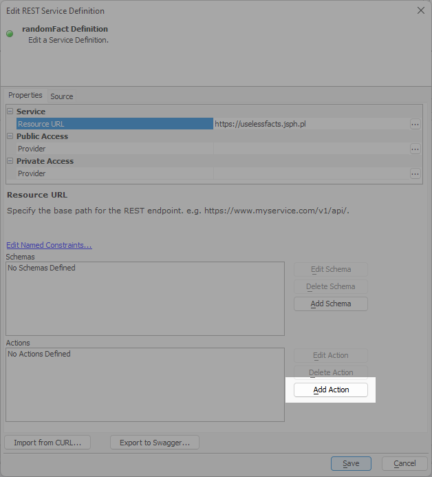 Add Action button